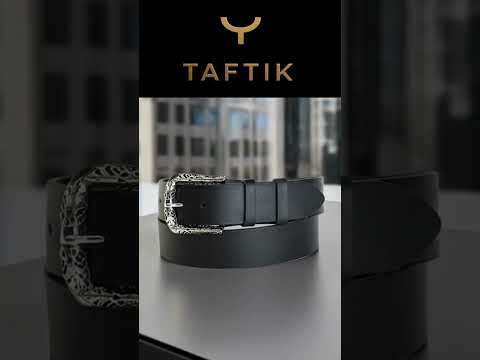 Unisex Belt in Genuine Old England Oiled Leather in Black - TATTOO BELT by TAFTIK – Custom Hypoallergenic Palladium Buckle. Elegance and Strength. Height 4.3 cm.