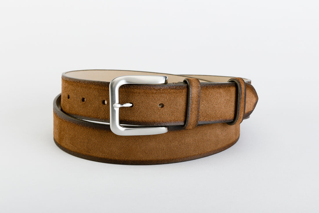 Unisex Genuine Leather Belt - NEWPORT BELT by TAFTIK – Sturdy and elegant, Satin Steel finish buckle paired with Old England Oiled Leather and Genuine Suede and Alaskan Leather variants. Height 3.5 cm.