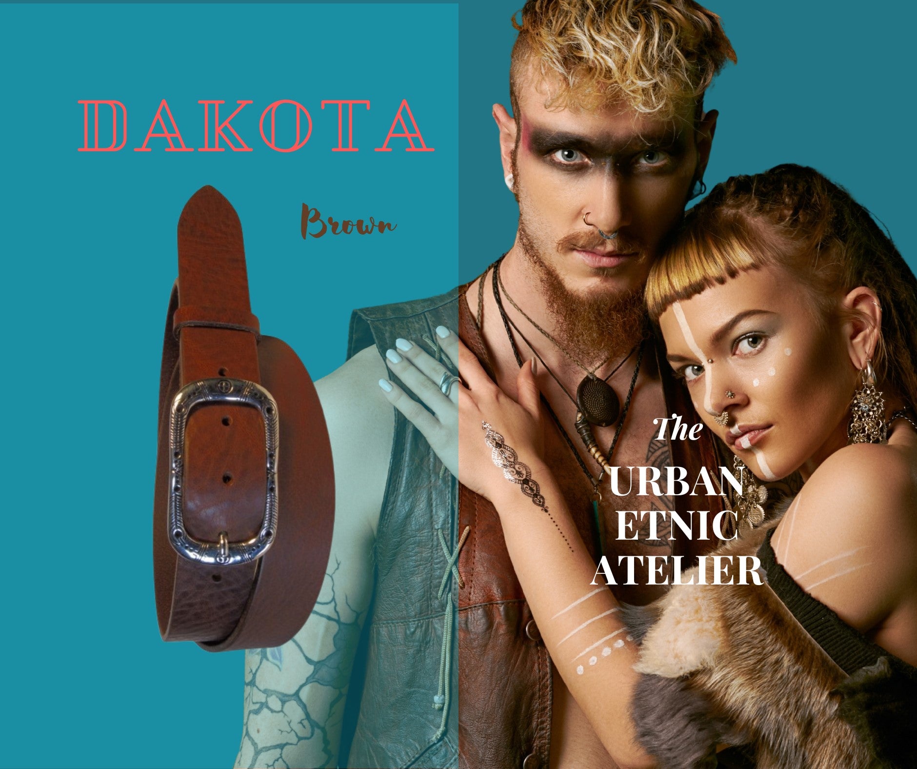 Cintura Unisex in Vero Cuoio - CINTURA DAKOTA by TAFTIK – Fibbia in Palladio Ipoallergenica, Dettagli Etnici ed Eleganza. In 2 Varianti Colore. Altezza cm.3,5