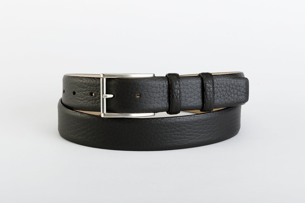 Cintura DANDY TAFTIK in pelle primo fiore Taurus testa moro, Made in Italy.