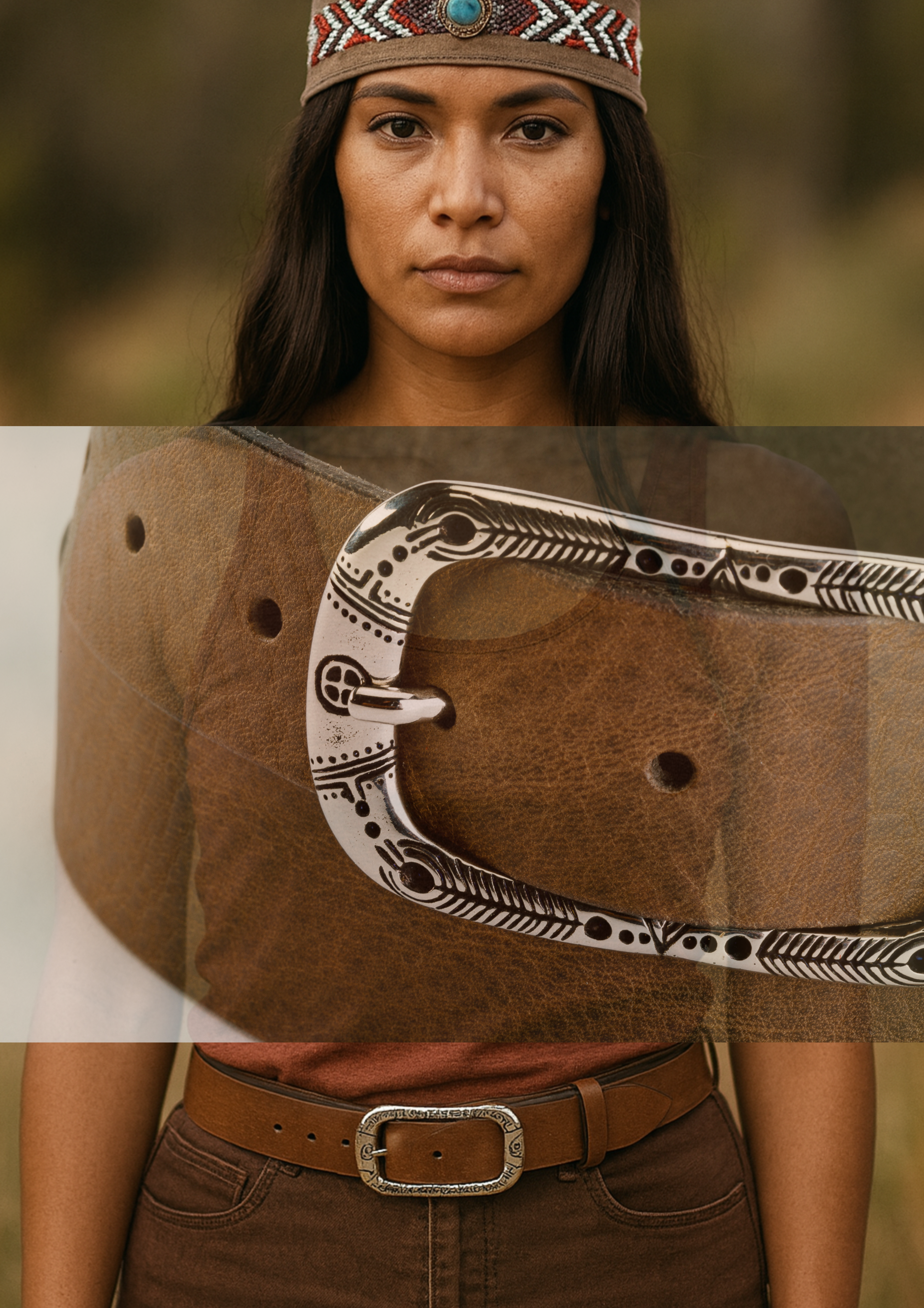 Cintura Unisex in Vero Cuoio - CINTURA DAKOTA by TAFTIK – Fibbia in Palladio Ipoallergenica, Dettagli Etnici ed Eleganza. In 2 Varianti Colore. Altezza cm.3,5