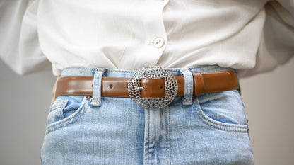 Cintura Donna in Vera Pelle Spazzolata Lucida e Fodera Nabuk - CINTURA MARTINI SODA by TAFTIK - Fibbia Design 3D Reticube Ipoallergenica. L&