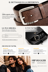 Cintura unisex HIP HUGGER in vero cuoio Alaska cerato con fibbia argento antico, by TAFTIK 