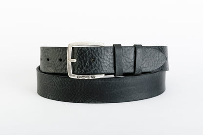 Cintura unisex TAFTIK HIP HUGGER in vero cuoio Alaska cerato con fibbia argento antico.