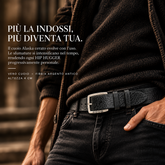 Cintura unisex HIP HUGGER in vero cuoio Alaska cerato con fibbia argento antico, by TAFTIK 