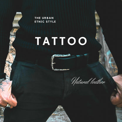 Cintura Unisex in Vero Cuoio Ingrassato Old England color nero - CINTURA TATTOO by TAFTIK – Fibbia Personalizzata Palladio Ipoallergenica. Eleganza e Robustezza. Altezza cm.4,3