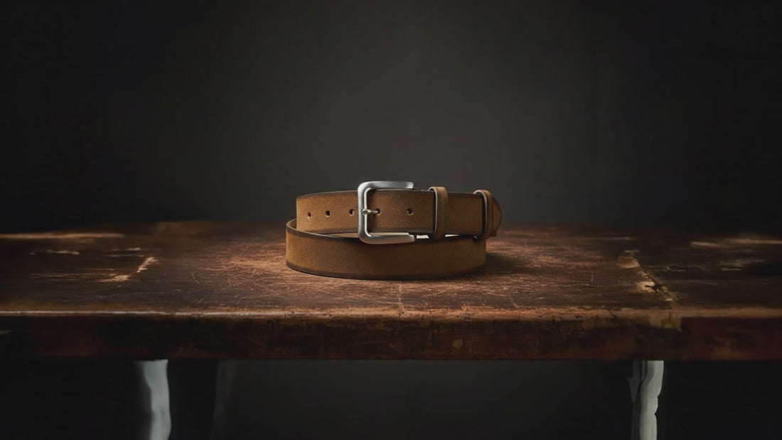 Unisex Genuine Leather Belt - NEWPORT BELT by TAFTIK – Sturdy and elegant, Satin Steel finish buckle paired with Old England Oiled Leather and Genuine Suede and Alaskan Leather variants. Height 3.5 cm.