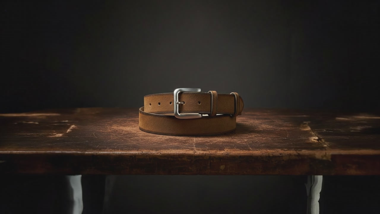 Cintura Unisex in Vero Cuoio - CINTURA NEWPORT by TAFTIK – Robusta ed elegante, Fibbia finitura Acciaio Satinato abbinata a Cuoio Ingrassato Old England e Varianti in Vero Camoscio e Cuoio Alaska. Altezza cm.3,5